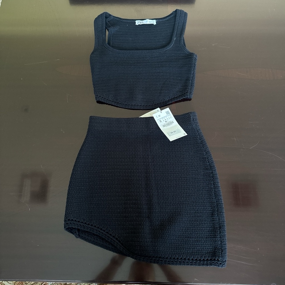 Zara Elegant Black Knit Skirt and matching top